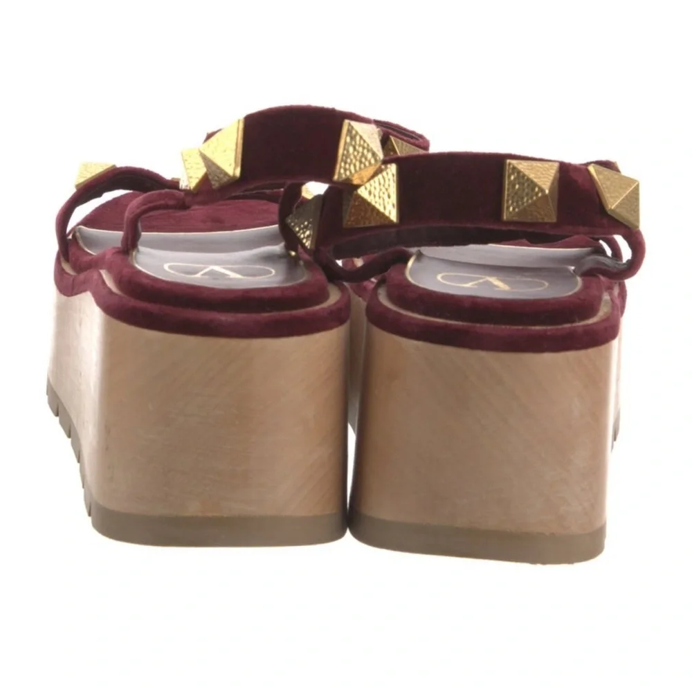 Valentino Burgundy Velvet Rockstud Platform Sandals